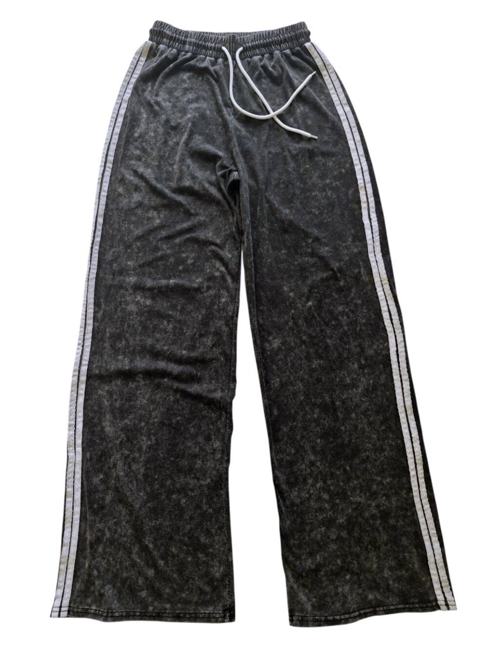 Y2K Black Mineral Wash Wide Leg High Rise Track Pants White Racing Stripe Size S